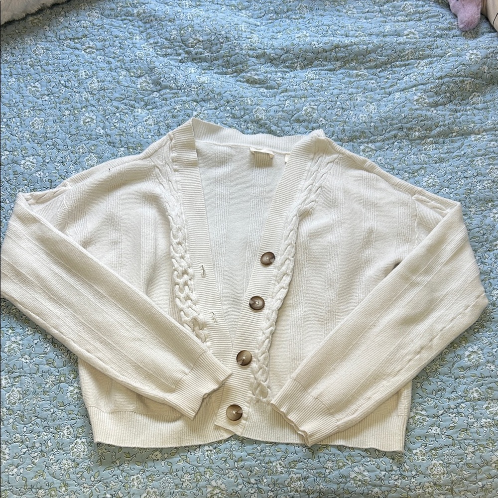 Cyrus Cream Button-Front Cable Trim Cardigan
